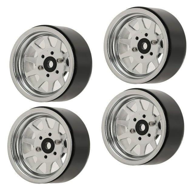 Ensemble de Jantes RC, 4 Pcs Moyeu de Roue RC en Alliage de Zinc et Acier avec Vis pour Remplacement Noir, Blanc, Titane, Argent