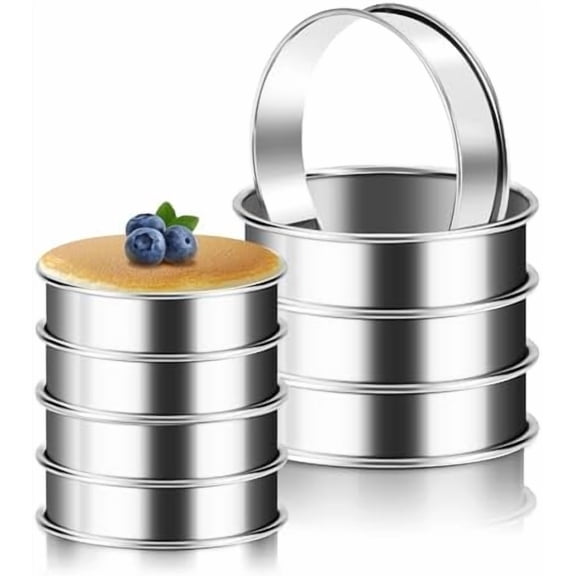 8Pcs Crumpet Rings, 4 & 3.15 Inches Nonstick English Muffin Rings, Stainless Steel Double Rolled Tart Ring, Round Metal Pastry Ring Molds for Baking Cake Dessert Food Making Tool