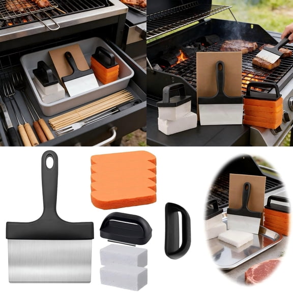 10-Piece Heavy Duty BBQ Grill Cleaning Kit with Scrapers & Brushes, Heat-Resistant Grill Grate Cleaner for Outdoor Cooking