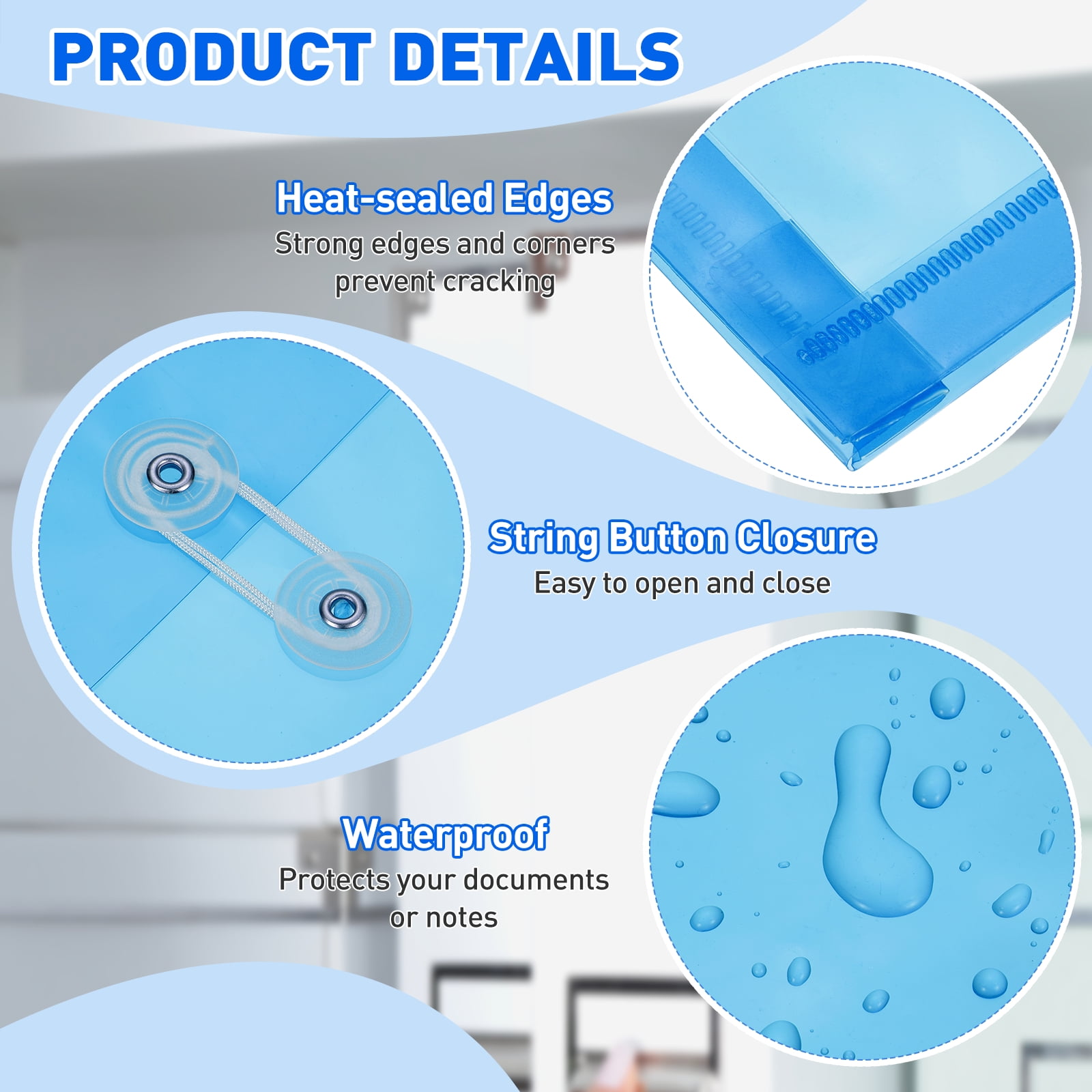 Uxcell 10Pcs Plastic Envelopes with Button String Tie Closure, Letter A4 Size File Document Folders Envelopes for Home Work Office Organization, Blue