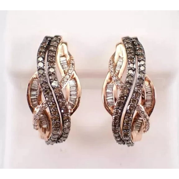 Sparkle Jewels 14K Rose Gold Plated Chocolate Cubic Zirconia Half Hoop Fancy Earring for Women