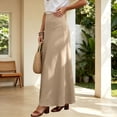 thumbnail image 5 of Busydd Linen Long Skirts for Women Trendy Stretch Solid Color Fall Skirt Casual Elastic Waist Maxi Skirt, 5 of 8