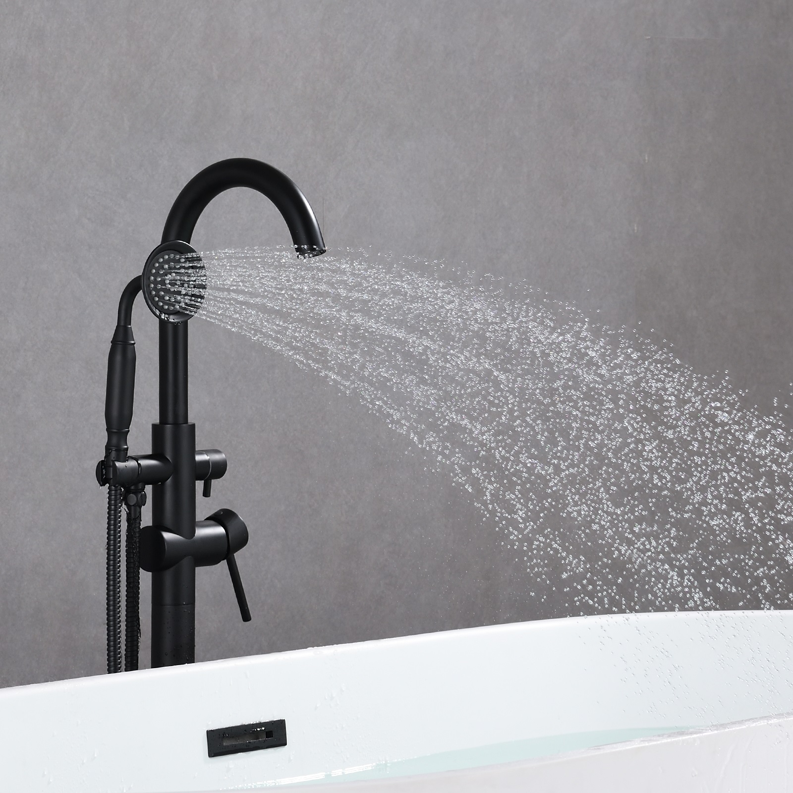 Freestanding Bathtub Tub Faucet with Handheld Shower 40.12" High Swan Neck Spout