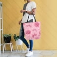 thumbnail image 6 of Open Top Canvas Tote Bag with Zipper Reusable Shopping Bag 13.5x15" Roomy Carryall Roses and Bows Pattern, 6 of 9