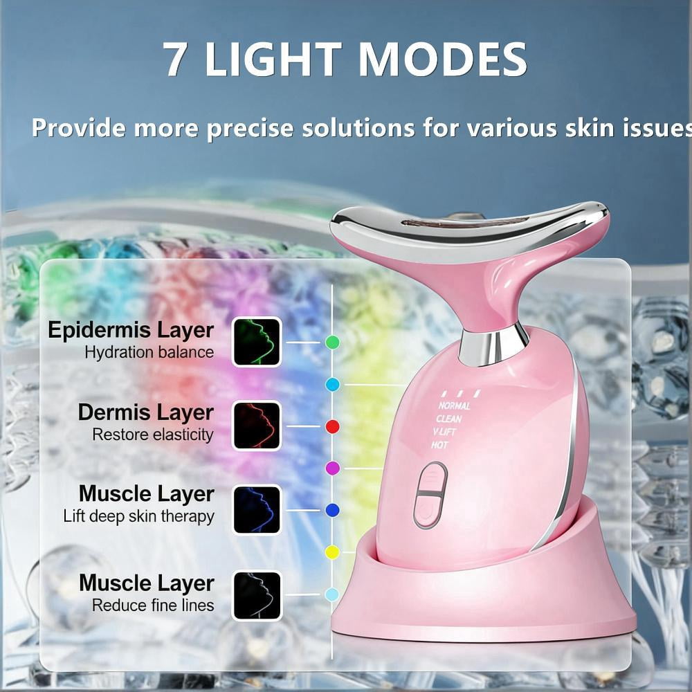 TENS& EMS 7 Color Device for Face, 4 in 1 Face Massager Tool for Skin Lifting & Firming, 3 Modes Neck Facial Massager for Skin Care with Vibration