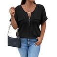 thumbnail image 3 of Gvmfive Womens Plus Size Summer Tops Short Sleeve V Neck Zipped T Shirt, 3 of 4