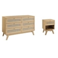 thumbnail image 1 of Pemberly Row Set of 2 Rattan MDF and Particleboard Nightstand and Dresser in Oak, 1 of 9