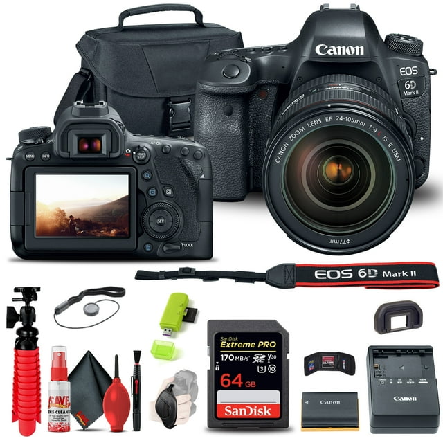 Canon EOS 6D Mark II Appareil Photo avec Objectif 24-105mm f/4L II (1897C009) + 64 Go + Plus (Modèle International)