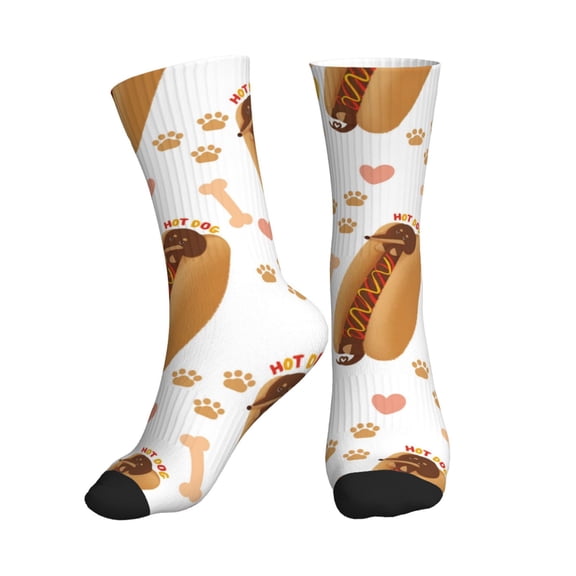 Crew Socks for Women Men Athletic - Funny Dachshund Hot Dog Print Soft Comfort Breathable Mid-Calf Sole Running Socks Womens Men