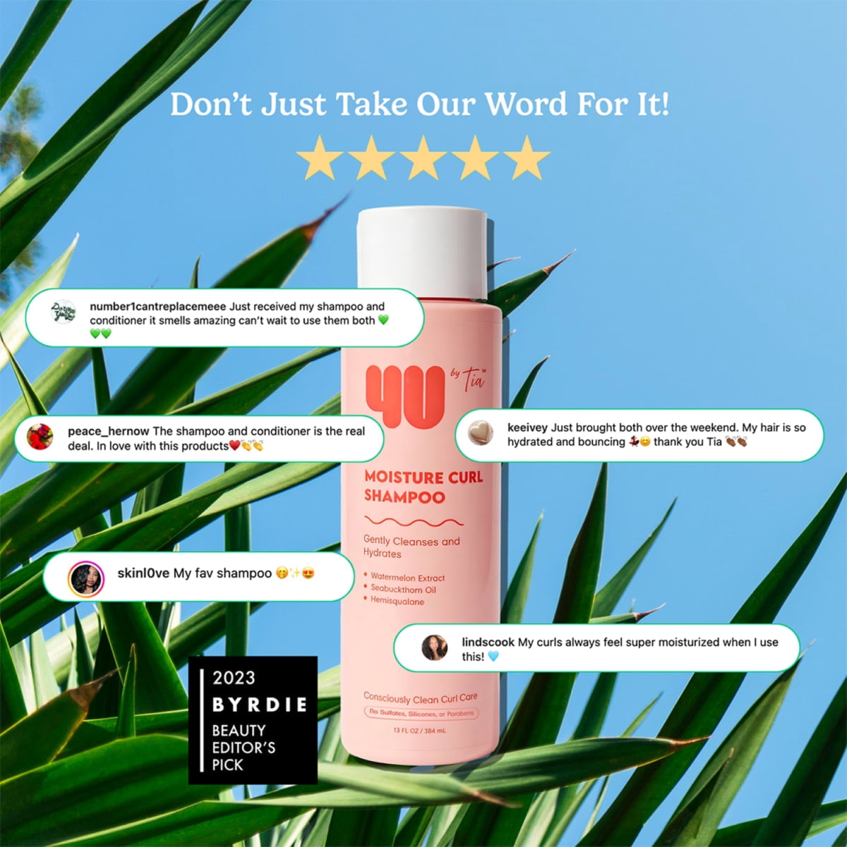 4U By Tia Moisture Curl Shampoo for Curly Hair, 13 fl oz