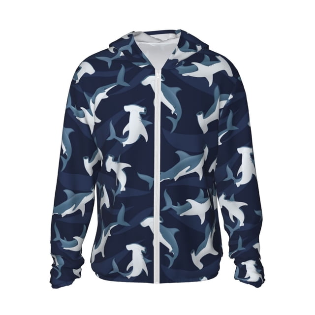 Fotbe Party Shark Cute Chaqueta con Protección Solar UPF 50+ para Hombre y Mujer, Camisa con Capucha y Bolsillos-Small
