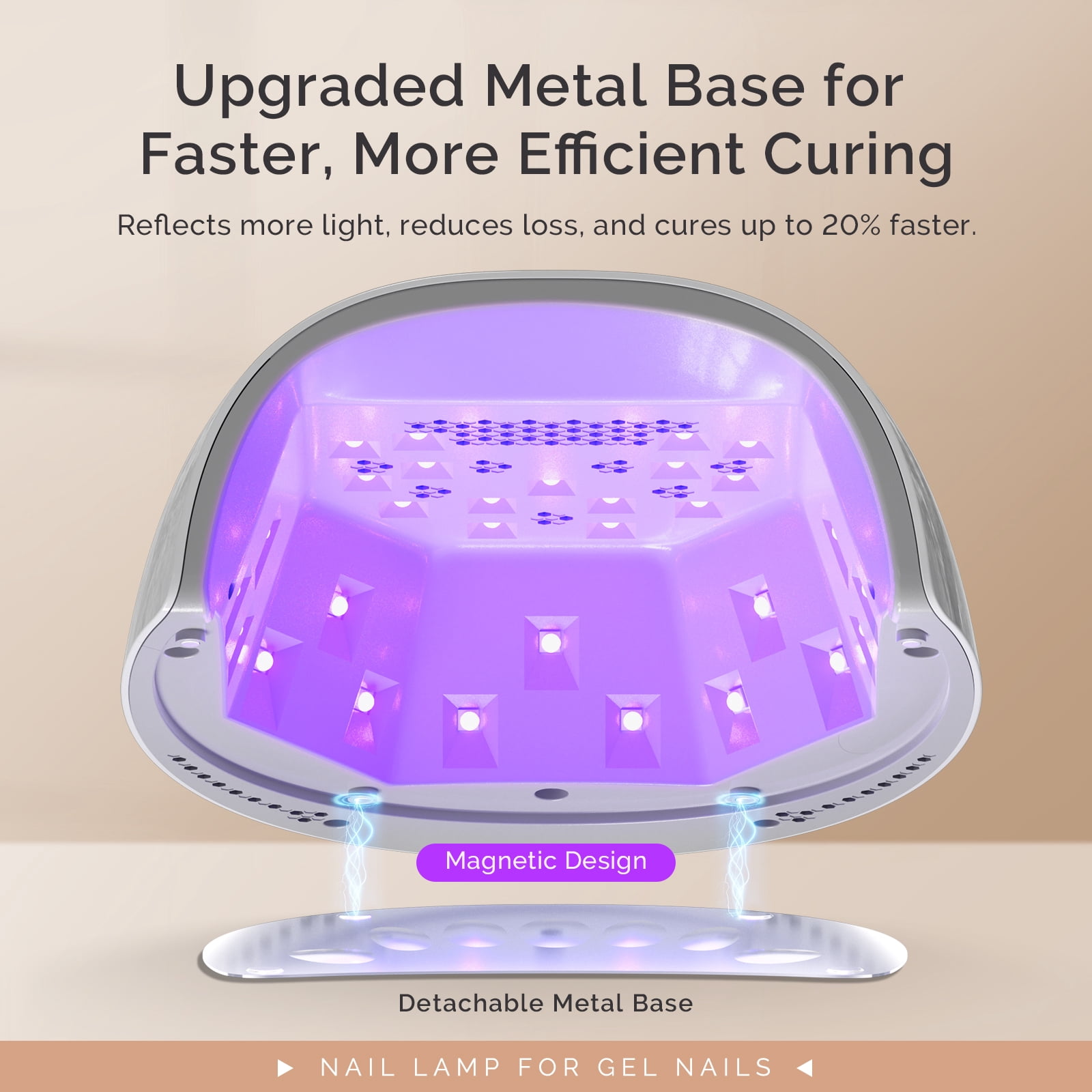 MelodySusie Upgraded Cordless UV Nail Lamp, P-Plus30GT High-Efficient Rechargeable Nail Dryer with 3 Timers & Detachable Metal Base Cures All Hard Gels