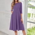 thumbnail image 2 of Womens Midi Dress Casual Round Neck 3/4 Sleeve Flowy A Line Dresses with Pockets Summer Elegant Classy Wedding Guest Dress, 2 of 4