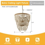 Parrot Uncle 20 Bohemian 4-Light 3-Tier Wood Beaded Dimmable Chandelier Pendant for Bedroom