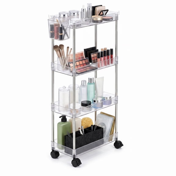 4-tier rolling storage cart with 1 hanging basket