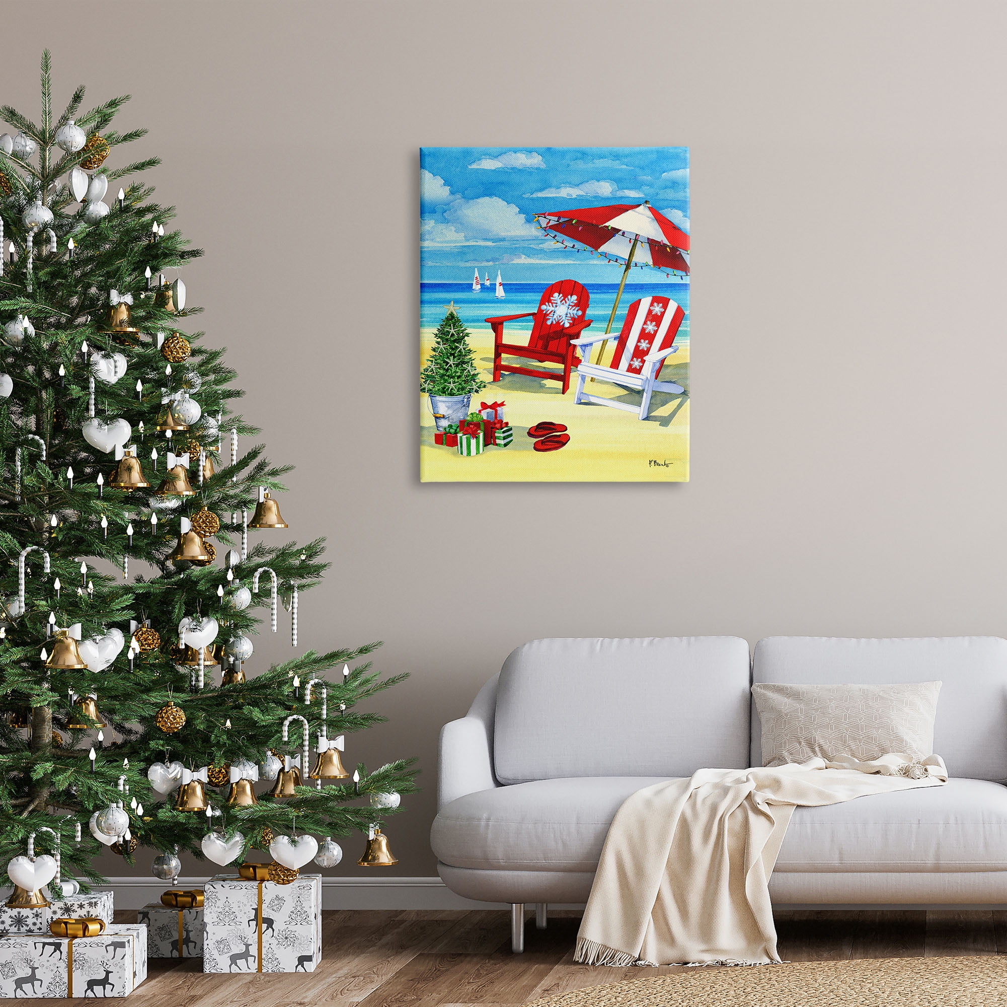 Stupell Industries Holiday Beach Scenery Holiday Painting Gallery Wrapped Canvas Print Wall Art, 30 x 40