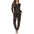 thumbnail image 2 of Renewold Holiday Pajamas for Women Size L Christmas Theme Family Pjs Lounge Set Candy Canes Stars O-Neck Pjs Nightgown Thermal Long Sleeve Top and Pant Set of 2, 2 of 5