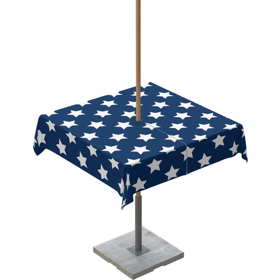 Fsddascl 4th of July Outdoor Tablecloth - 60x60 Inch Square Dining Table Cover, Independence Day Patriotic White Star Blue Waterproof Outdoor Table Cloth with Umbrella Hole & Zipper for Picnic/Patio