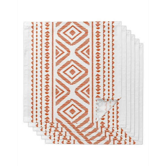 Orange Boho Cloth Napkins Washable Set of 6, Vintage Southwestern Geometric Stripes Reusable Dinner Table Napkins Cloth Bulk for Weddings Kitchen Restaurants Hotel Events Parties 20 x 20 Inch