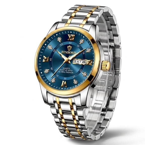 Men's Watch Business Luxury Quartz Wristwatch with Stainless Steel Band Day DateWaterproof 42mm Case Fashion Dress Watch for Men