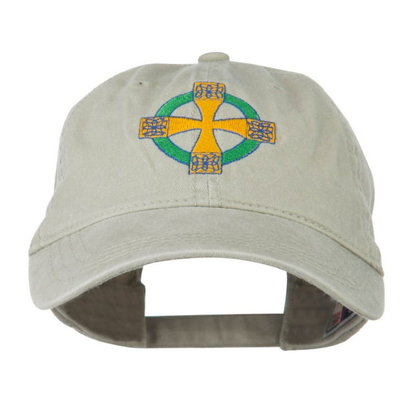 Celtic Cross Embroidered Washed Cap - Stone OSFM