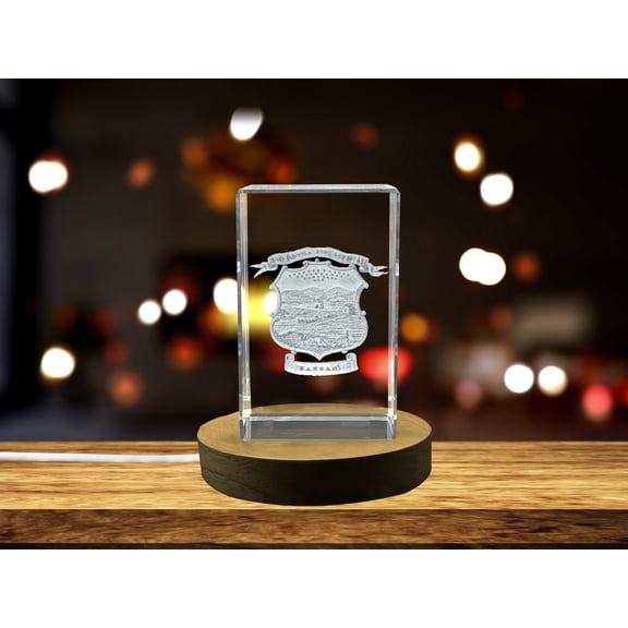 Kansas State Coat of Arms Engraved Crystal Sculpture Gift