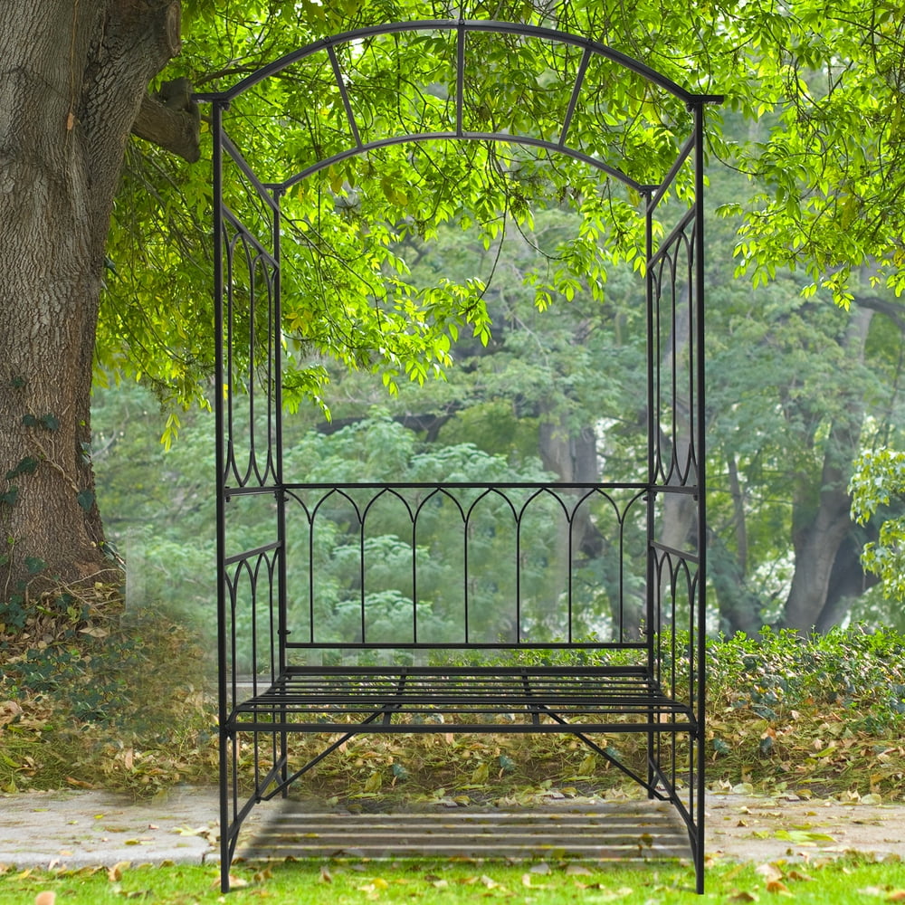 Outsunny 80" Steel Garden Arbor with Bench Seat Black