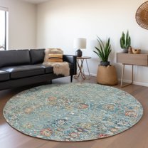 Addison Rugs Mayfield Washable Traditional Ornate Multi Round Rug, 8' x 8'