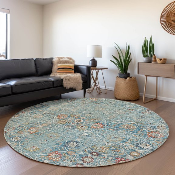 Addison Rugs Mayfield Washable Traditional Ornate Multi Round Rug, 8' x 8'