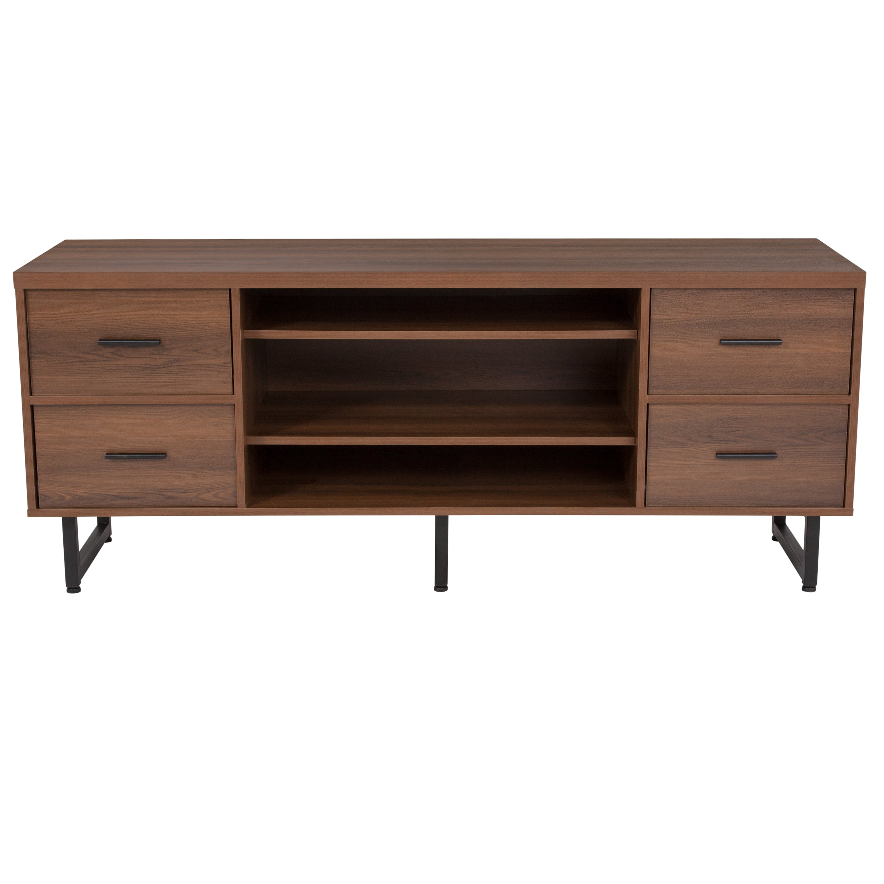 Flash Furniture Lincoln Collection TV Stand in Rustic Wood Grain Finish