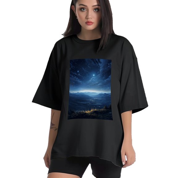 Plus Size Shirt for Women Black Tops for Women Short Sleeves Shirt for Women Night Sky 4 T Shirt Crewneck Shirt for Women XS