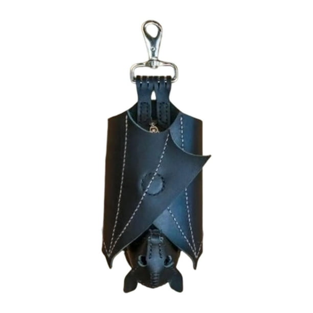 Monedero de piel sintética con forma de murciélago y , ideal como regalo de Halloween o para llaves de coche, con llavero de bolsillo creativo.