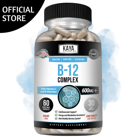 Kaya Naturals B-12 Complex | Multivitamin Supplement for Women & Men | Energy and Metabolism Booster | Vitamin Supplement with Biotin, Choline, Inositol, Folate, and Vitamin C – 60 Count