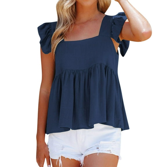 Women Summer Tops Women Pleated Top Shirt Spaghetti Strap Camisole Fit Casual Sleeveless Summer Tank Tops Fashion Shirt Business Casual Fashion Crop Neck Bras Small Crop Thick Bohemian for Blue S