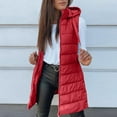 thumbnail image 6 of Dwralegc Women Long Vest Fashion Trendy Outfits Solid Color Sleeveless Winter Warm Long Vest Zip Up Quilted Hooded Coat with Pockets Red M, 6 of 7