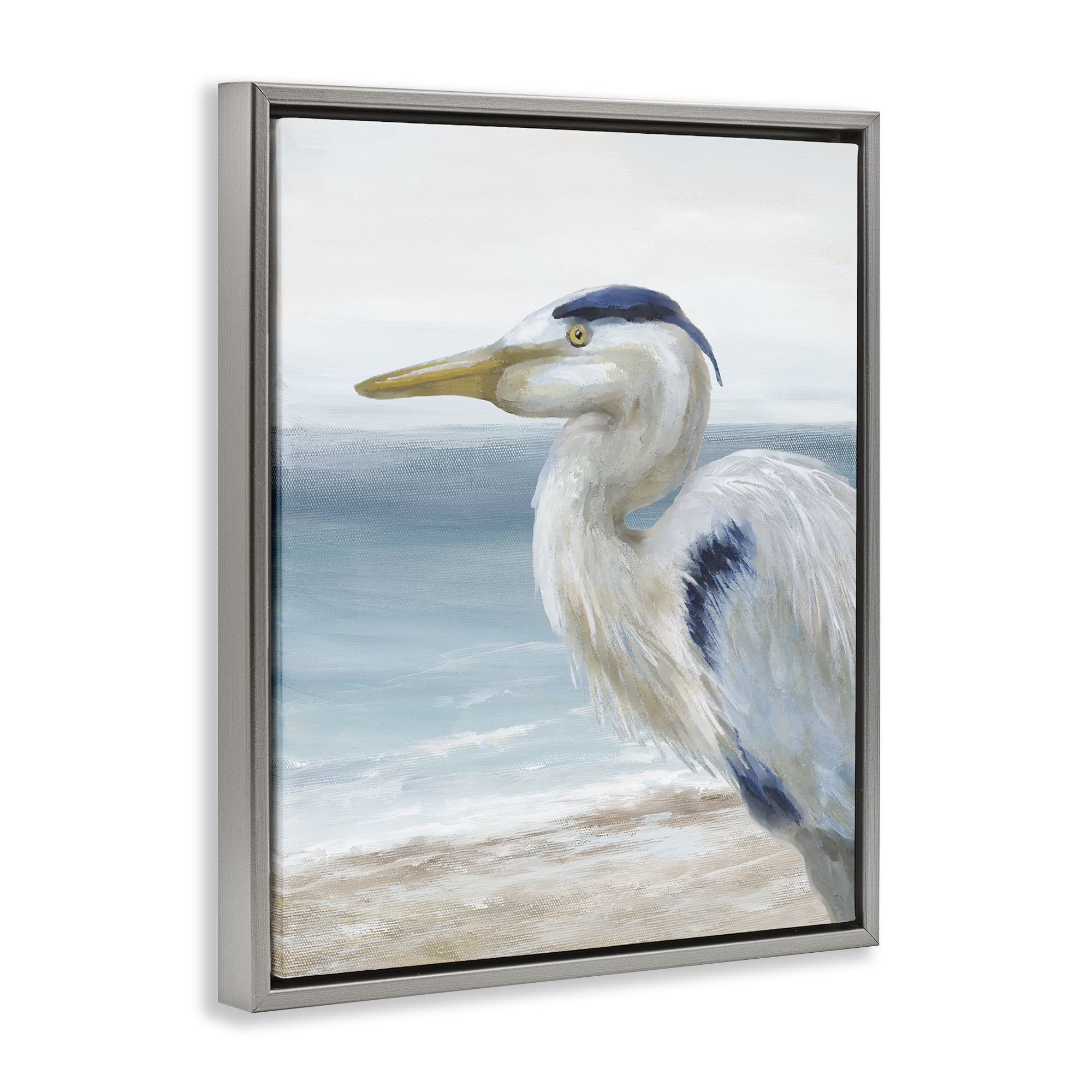 Stupell Industries Left Gazing Heron Gray Framed Floater Canvas Wall Art, design by Nan