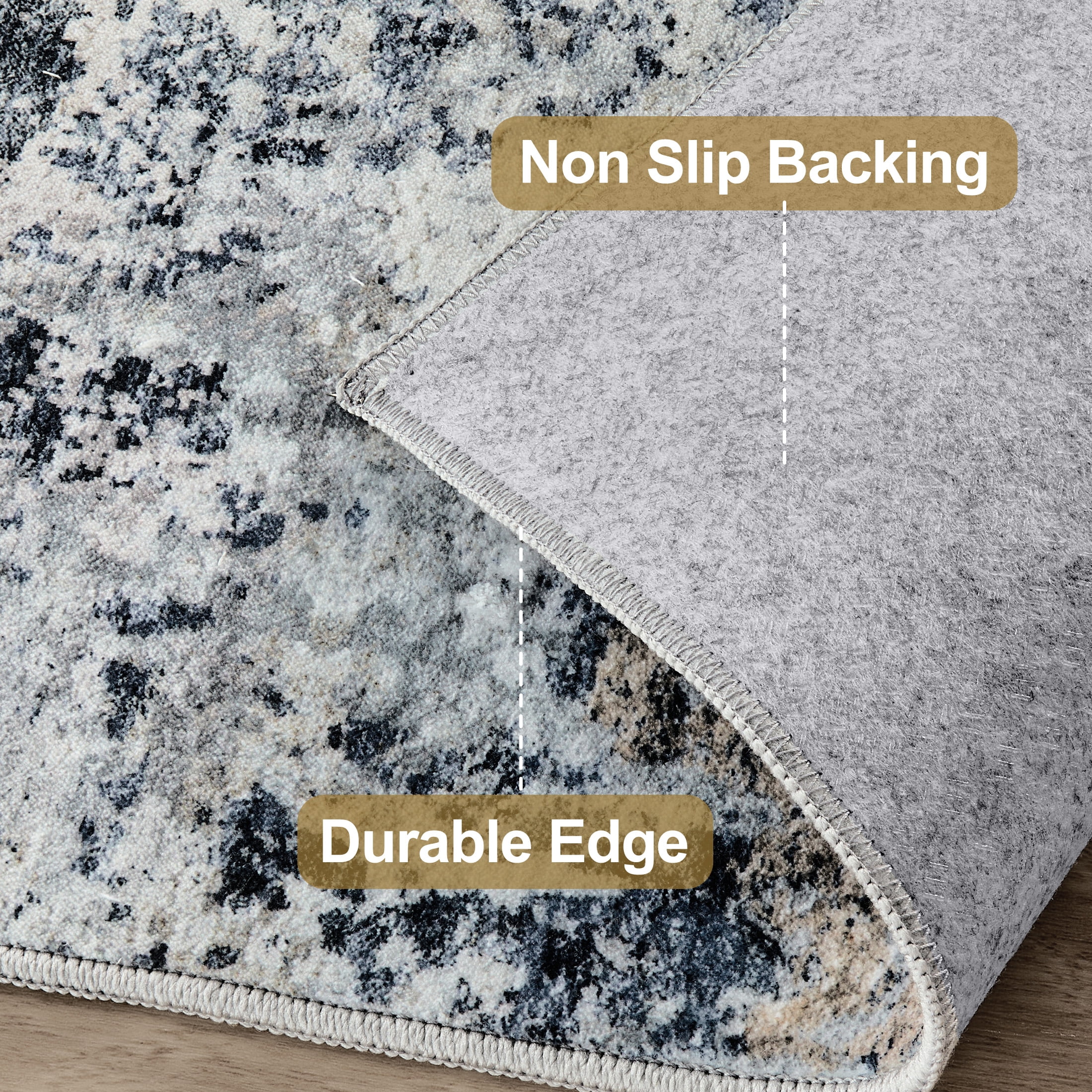 UERMEI 5x7 Washable Area Rugs for Living Room, Modern Abstract Printed Rug, Vacuum-Friendly, Non Slip Indoor Rug for Bedroom Dining Room Home Decor Carpet, Dark blue