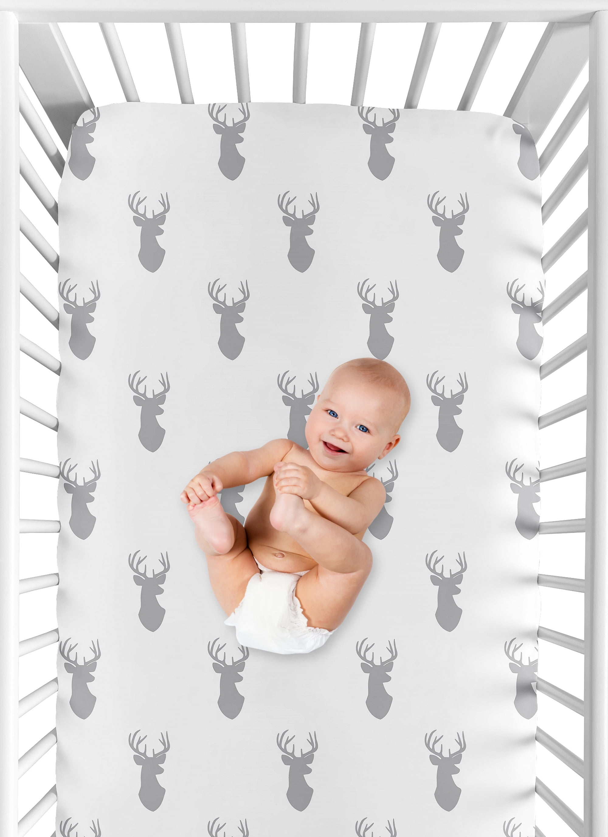 Sweet Jojo Designs Stag Grey and White Fitted Crib Sheet