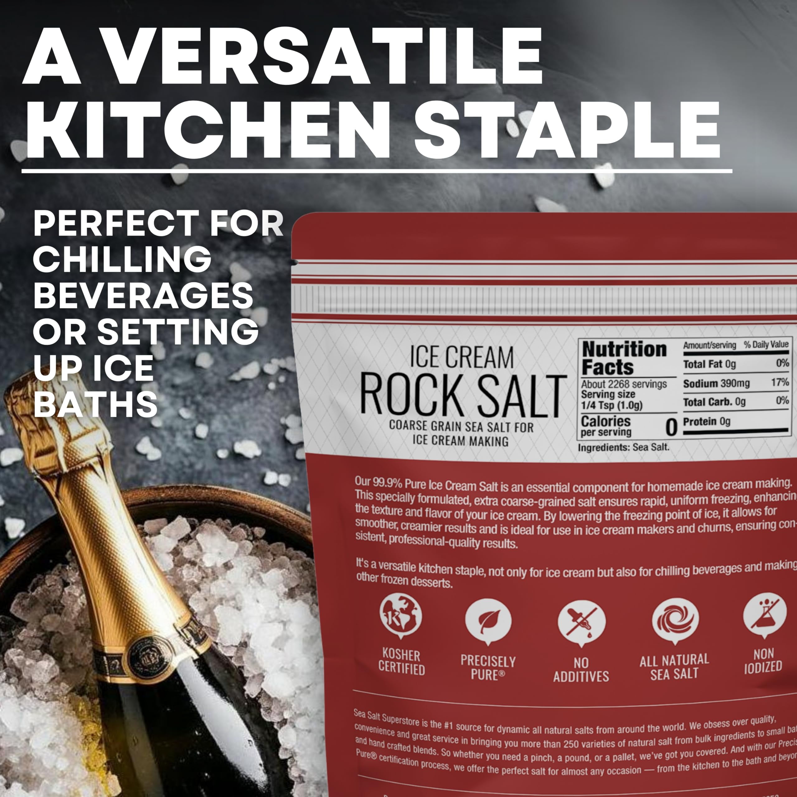 Rock Salt for Ice Cream Making, Universally Compatible Coarse and Non-Iodized Salt for All Ice Cream Maker, 5 lb Bag