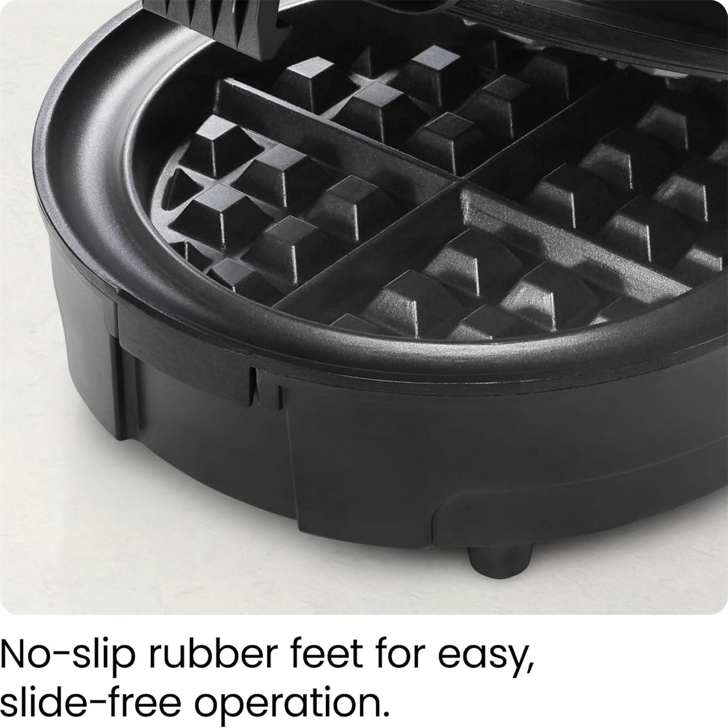 Anti-Overflow Belgian Waffle Maker w/Shade Selector, Temperature Control, Mess Free Moat, Round Iron w/Nonstick Plates & Cool Touch Handle, Measuring Cup Included, Black