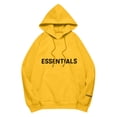 thumbnail image 1 of Pullover Hoodie with Adjustable Drawstring Hood and Front ESSENTIALS Lettering Print Casual Loose Fit Design Yellow XL, 1 of 8