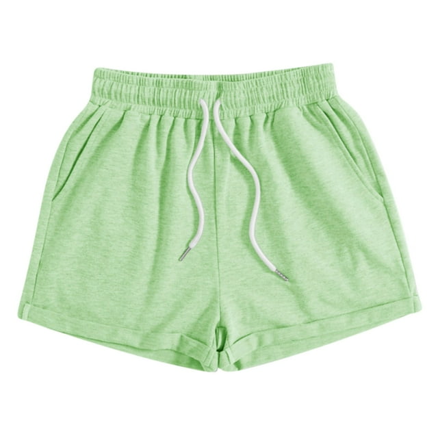 Women Summer Casual Shorts Drawstring Comfy Elastic Waist Lounge Shorts Solid Color Pull On Short Pants with Pockets