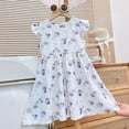 thumbnail image 2 of Girls Dresses Children's Casual Fashion Floral Knee Length Flying Sleeve Dress Casual Dress For Kids,Big Girls Size 8-9T,Purple, 2 of 3