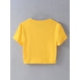 thumbnail image 4 of FEORJGP Women's Summer Casual Crop Tops Ladies Crewneck T-shirt Short Sleeve Shirt Letter Print Slim Cropped Blouses Streetwear, 4 of 5