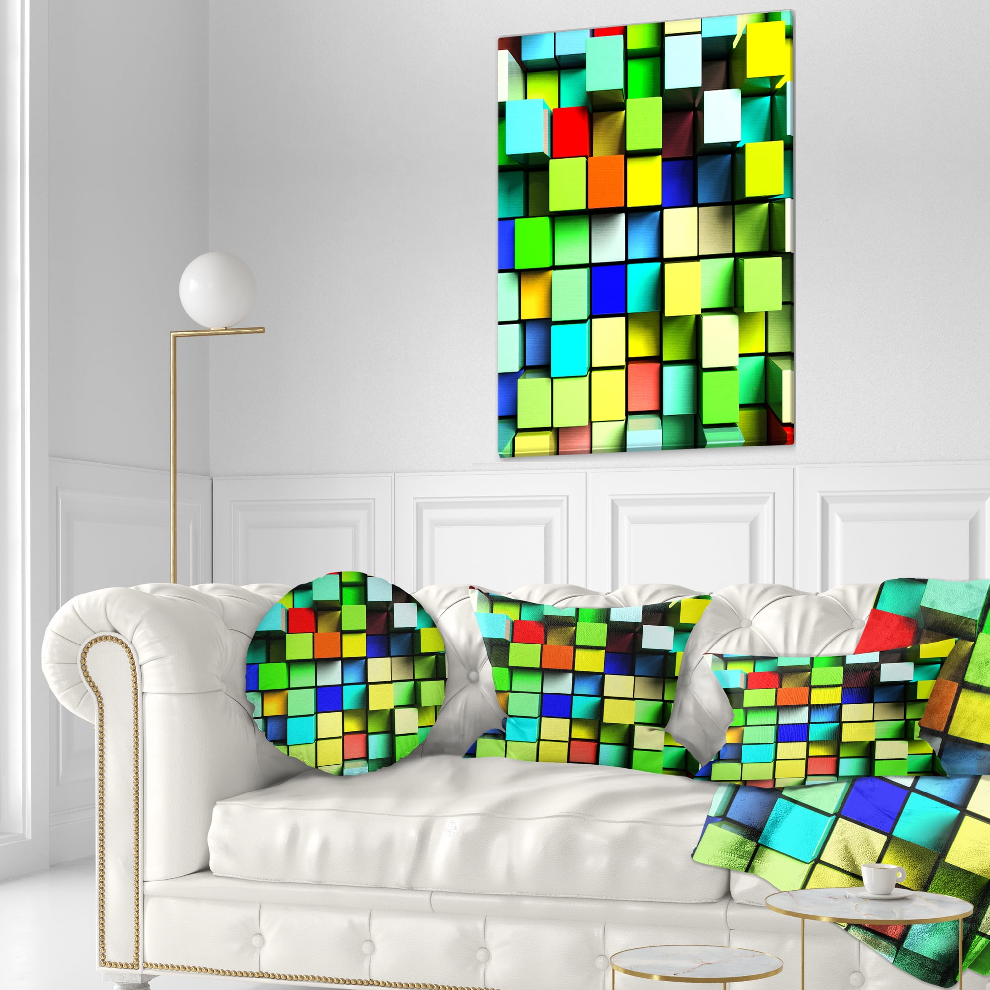 Designart Colored 3D Cubes Wall Design - Contemporary Throw Pillow - 12x20