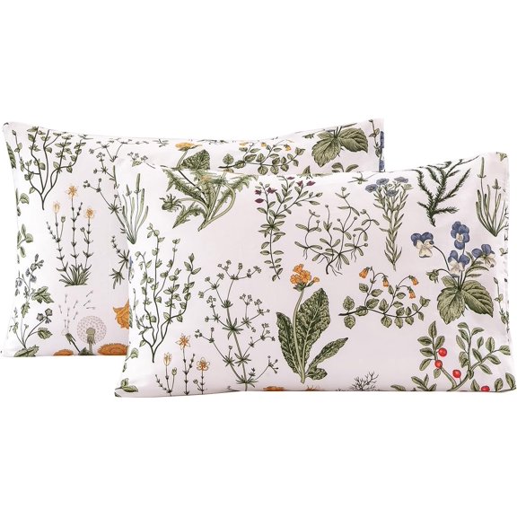 100% Cotton Pillowcases Standard Size, Floral Print Pattern Pillow Cover 2 Pack, Super Soft Envelope Closure Standard Pillow Case Set