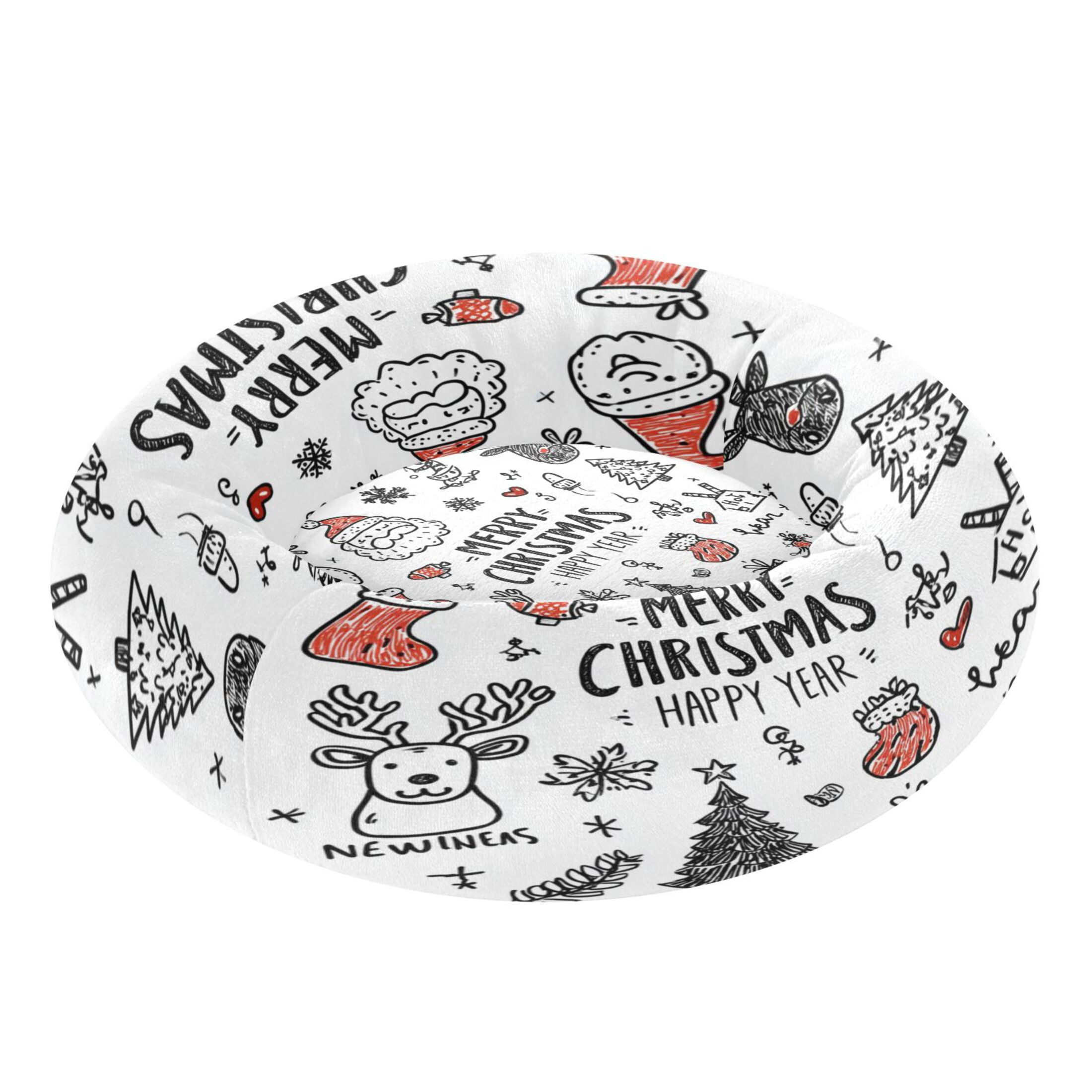 Iauyy Pet Couch Donut Cat Bed for Indoor Cats/Small Dogs Washable & Machine with Non-slip Bottom Calming Cat Furniture, New Year's Greeting Icon (M)
