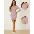 thumbnail image 2 of DARING DIVA V Neck Long Sleeves Elegant Sheath Houndstooth Dress XS Pink, 2 of 6