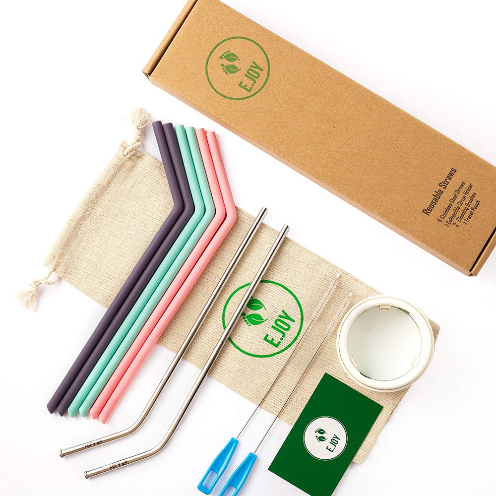 REGULAR SIZE Long Reusable Silicone Straws with Case and Straw Holder
