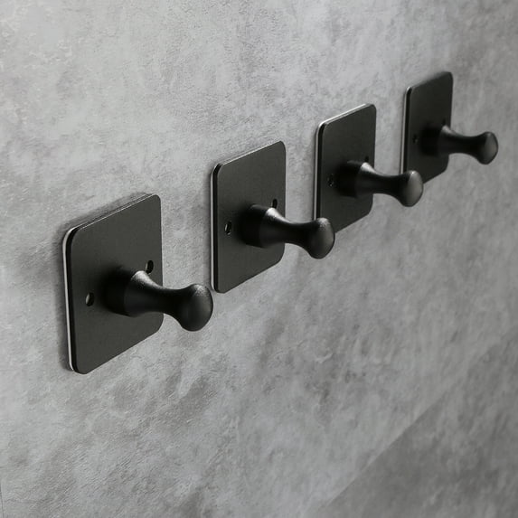 4 Pcs Adhesive Hooks Square Matte Black Coat Towel Hooks for Hanging Coats Towel Hooks for Bathroom/Kitchen Wall Mounted Towel Hooks Robe Clothes Hook
